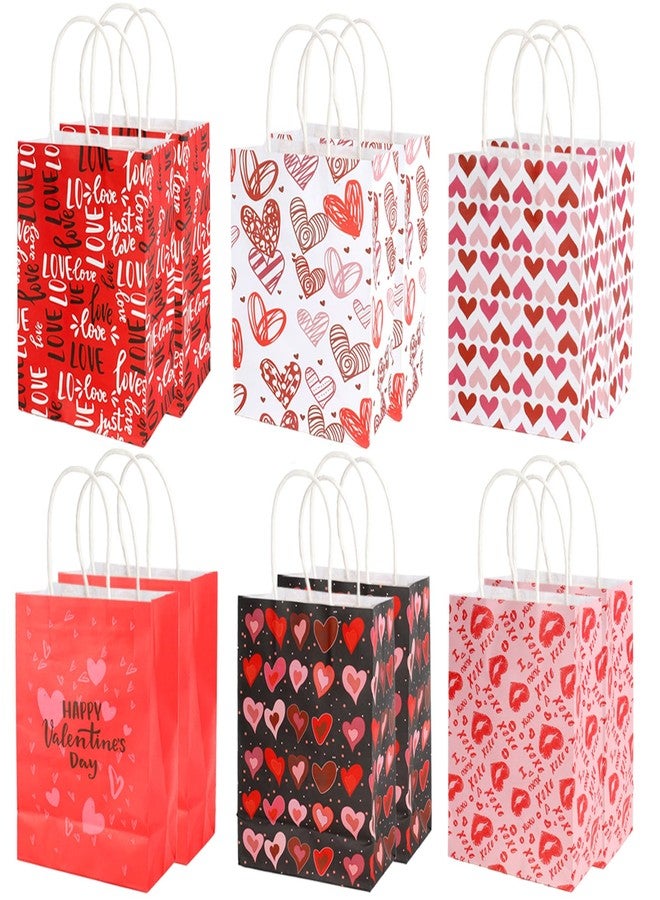 Linsuminn Valentines Gift Bags, 12 PCS Valentine Paper Bags with Handles, Valentines Day Gift Bag, Heart Shaped Valentine Treat Goodie Candy Cookie Bag for Valentine's Day Wedding Holiday Party Favor Supplies - Image 1